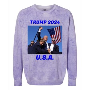 Trump 2024 Stay Strong Fist Pump Rally Secret Service Flag Colorblast Crewneck Sweatshirt