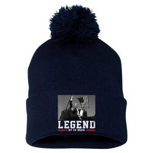 Trump 2024 Shooting President Legend Trump Rally Pa 2024 Pom Pom 12in Knit Beanie