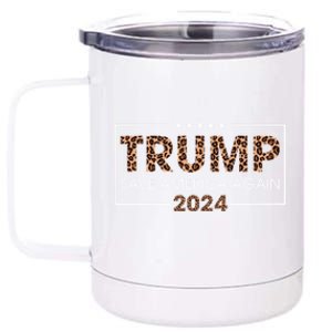 Trump 2024 Save America Again Leopard Print Gift Cool Gift 12 oz Stainless Steel Tumbler Cup