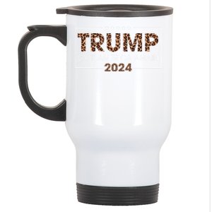 Trump 2024 Save America Again Leopard Print Gift Cool Gift Stainless Steel Travel Mug