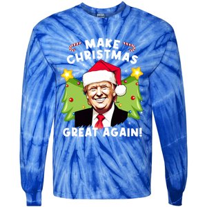 Trump 2024 Santa Hat Make Christmas Great Again Gift Tie-Dye Long Sleeve Shirt