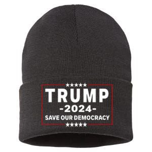 Trump 2024 Save Our Democracy Voting Political Design Sustainable Knit Beanie