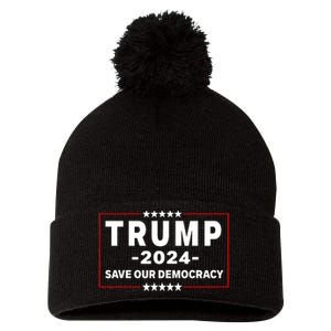 Trump 2024 Save Our Democracy Voting Political Design Pom Pom 12in Knit Beanie