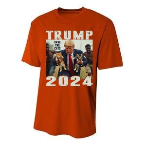 Trump 2024 Save The Cats Saying Debate Gift Performance Sprint T-Shirt