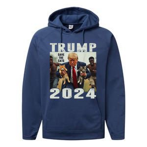 Trump 2024 Save The Cats Saying Debate Gift Performance Fleece Hoodie