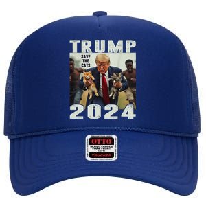 Trump 2024 Save The Cats Saying Debate Gift High Crown Mesh Back Trucker Hat