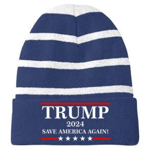 Trump 2024 Save America Again USA President Vote Striped Beanie with Solid Band