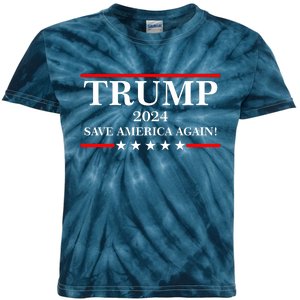 Trump 2024 Save America Again USA President Vote Kids Tie-Dye T-Shirt