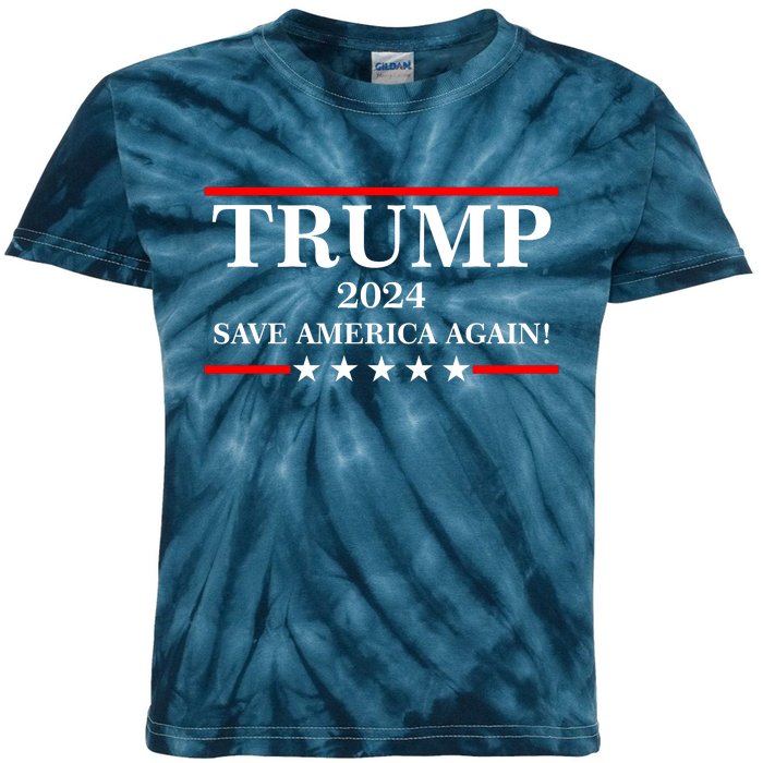 Trump 2024 Save America Again USA President Vote Kids Tie-Dye T-Shirt