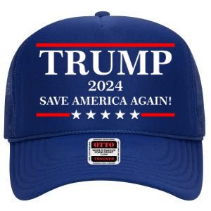 Trump 2024 Save America Again USA President Vote High Crown Mesh Back Trucker Hat