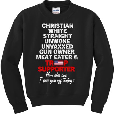 Trump 2024 Supporter Christian White Straight Unwoke Unvaxxed Kids Sweatshirt