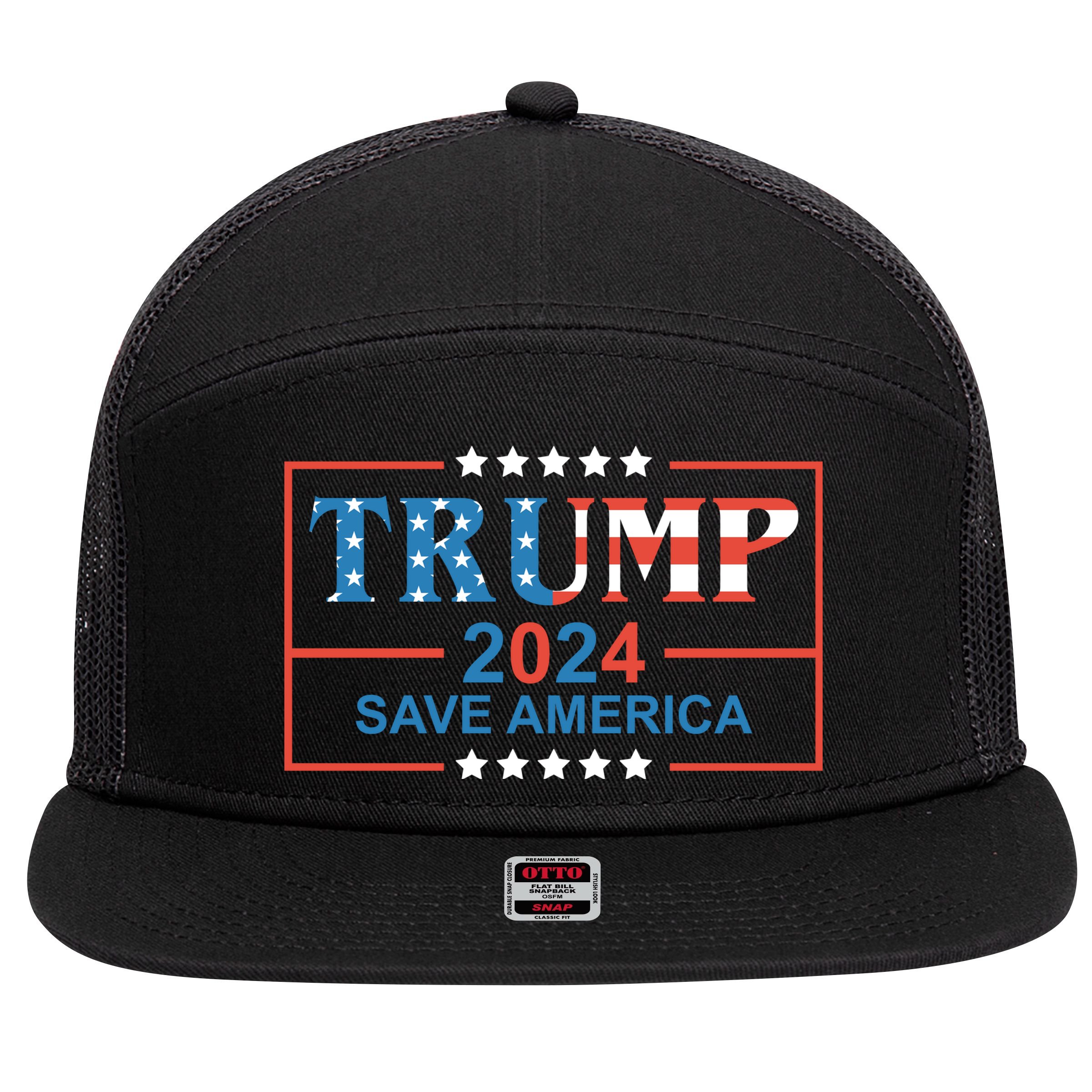 Trump 2024 Save America 7 Panel Mesh Trucker Snapback Hat