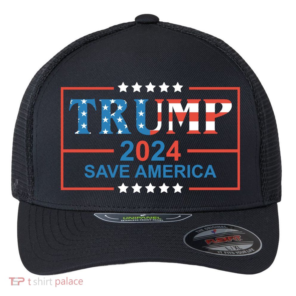 Trump 2024 Save America Flexfit Unipanel Trucker Cap