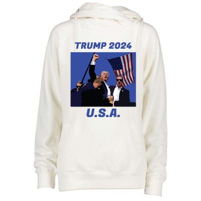 Trump 2024 Stay Strong Fist Pump Rally Secret Service Flag Womens Funnel Neck Pullover Hood