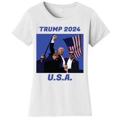 Trump 2024 Stay Strong Fist Pump Rally Secret Service Flag Women's T-Shirt