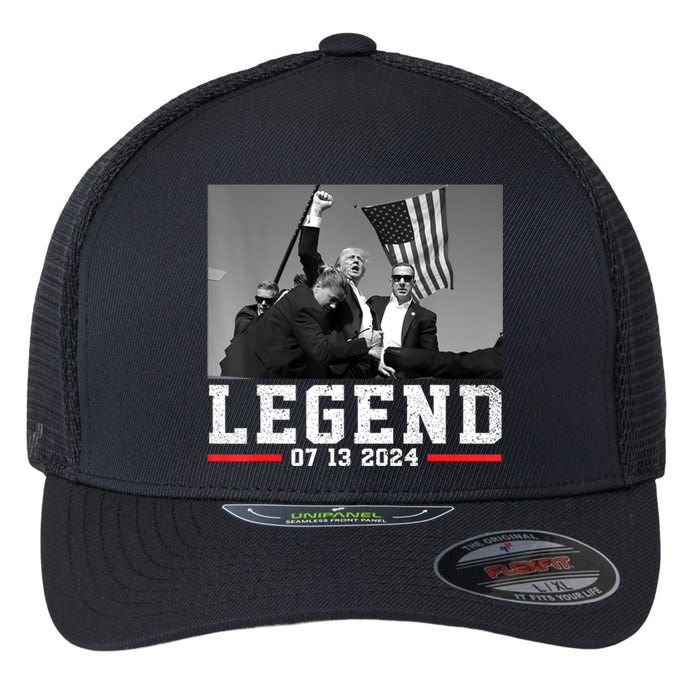 Trump 2024 Shooting President Legend Gift Flexfit Unipanel Trucker Cap