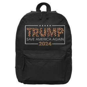 Trump 2024 Save America Again Leopard Print Gift 16 in Basic Backpack