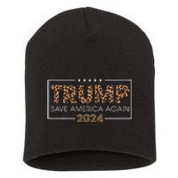 Trump 2024 Save America Again Leopard Print Gift Short Acrylic Beanie