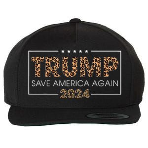 Trump 2024 Save America Again Leopard Print Gift Wool Snapback Cap