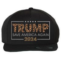 Trump 2024 Save America Again Leopard Print Gift Wool Snapback Cap