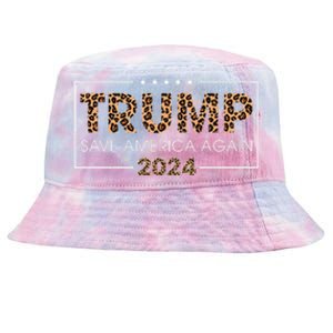 Trump 2024 Save America Again Leopard Print Gift Tie-Dyed Bucket Hat