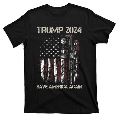 Trump 2024 Save America Again American Flag Gun T-Shirt