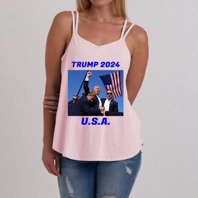 Trump 2024 Stay Strong Fist Pump Rally Secret Service Flag Women's Strappy Tank