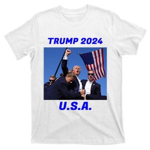 Trump 2024 Stay Strong Fist Pump Rally Secret Service Flag T-Shirt