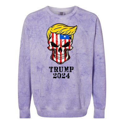 Trump 2024 Skull Colorblast Crewneck Sweatshirt