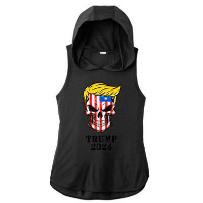 Trump 2024 Skull Ladies PosiCharge Tri-Blend Wicking Draft Hoodie Tank