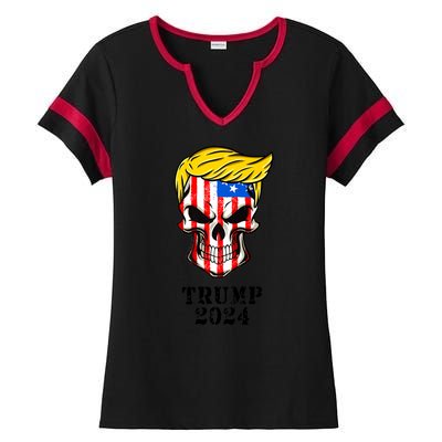 Trump 2024 Skull Ladies Halftime Notch Neck Tee