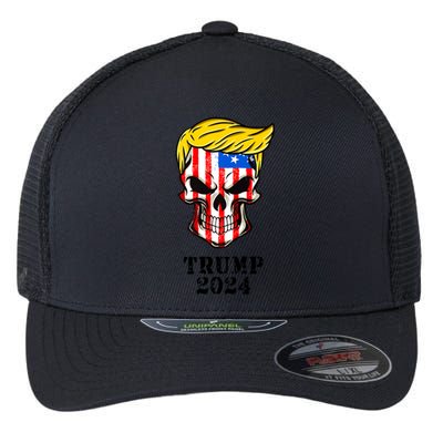 Trump 2024 Skull Flexfit Unipanel Trucker Cap