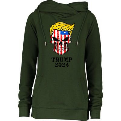 Trump 2024 Skull Womens Funnel Neck Pullover Hood