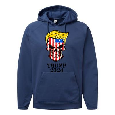 Trump 2024 Skull Performance Fleece Hoodie