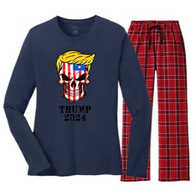 Trump 2024 Skull Women's Long Sleeve Flannel Pajama Set 