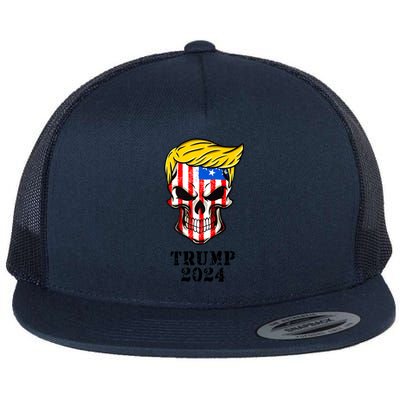 Trump 2024 Skull Flat Bill Trucker Hat