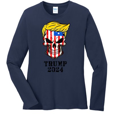 Trump 2024 Skull Ladies Long Sleeve Shirt