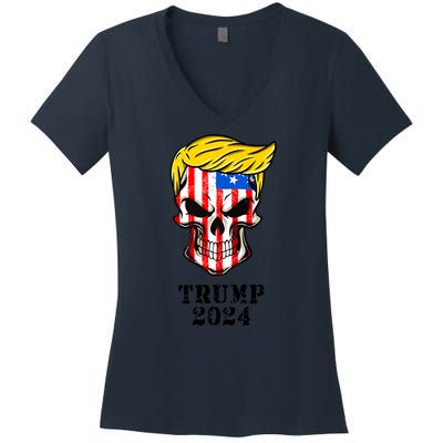 Trump 2024 Skull Women's V-Neck T-Shirt