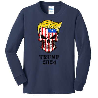 Trump 2024 Skull Kids Long Sleeve Shirt