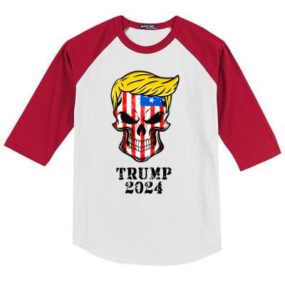 Trump 2024 Skull Kids Colorblock Raglan Jersey