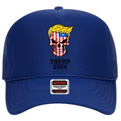 Trump 2024 Skull High Crown Mesh Back Trucker Hat