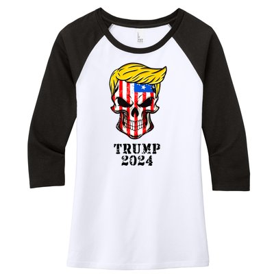 Trump 2024 Skull Women's Tri-Blend 3/4-Sleeve Raglan Shirt