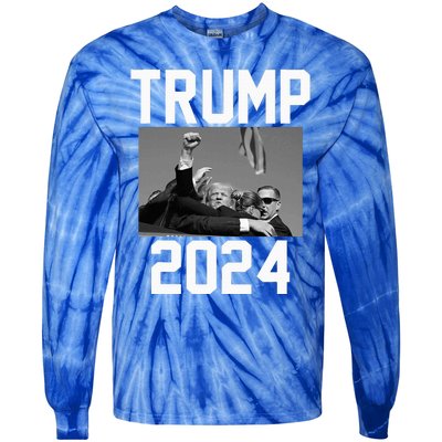 Trump 2024 Strong Fist Hand Us Vote Tie-Dye Long Sleeve Shirt