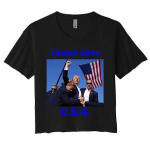 Trump 2024 Stay Strong Fist Pump Rally Secret Service Flag Women's Crop Top Tee