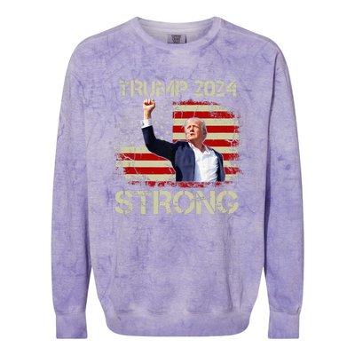 Trump 2024 Strong Fist Hand Us Vote Tank Top Colorblast Crewneck Sweatshirt