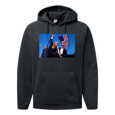 Trump 2024 Strong Rally Fist Hand Us Vote Premium Performance Fleece Hoodie