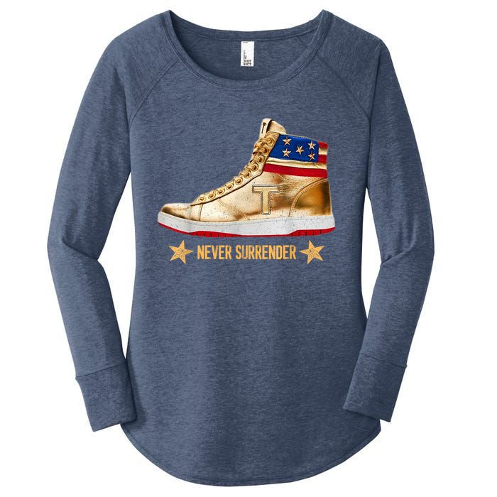 Trump 2024 Sneakers Never Surrender Pro Trump Gift Women's Perfect Tri Tunic Long Sleeve Shirt