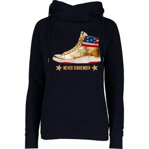 Trump 2024 Sneakers Never Surrender Pro Trump Gift Womens Funnel Neck Pullover Hood