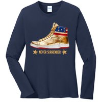 Trump 2024 Sneakers Never Surrender Pro Trump Gift Ladies Long Sleeve Shirt