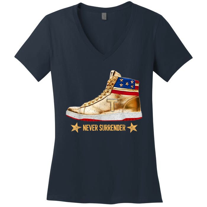 Trump 2024 Sneakers Never Surrender Pro Trump Gift Women's V-Neck T-Shirt